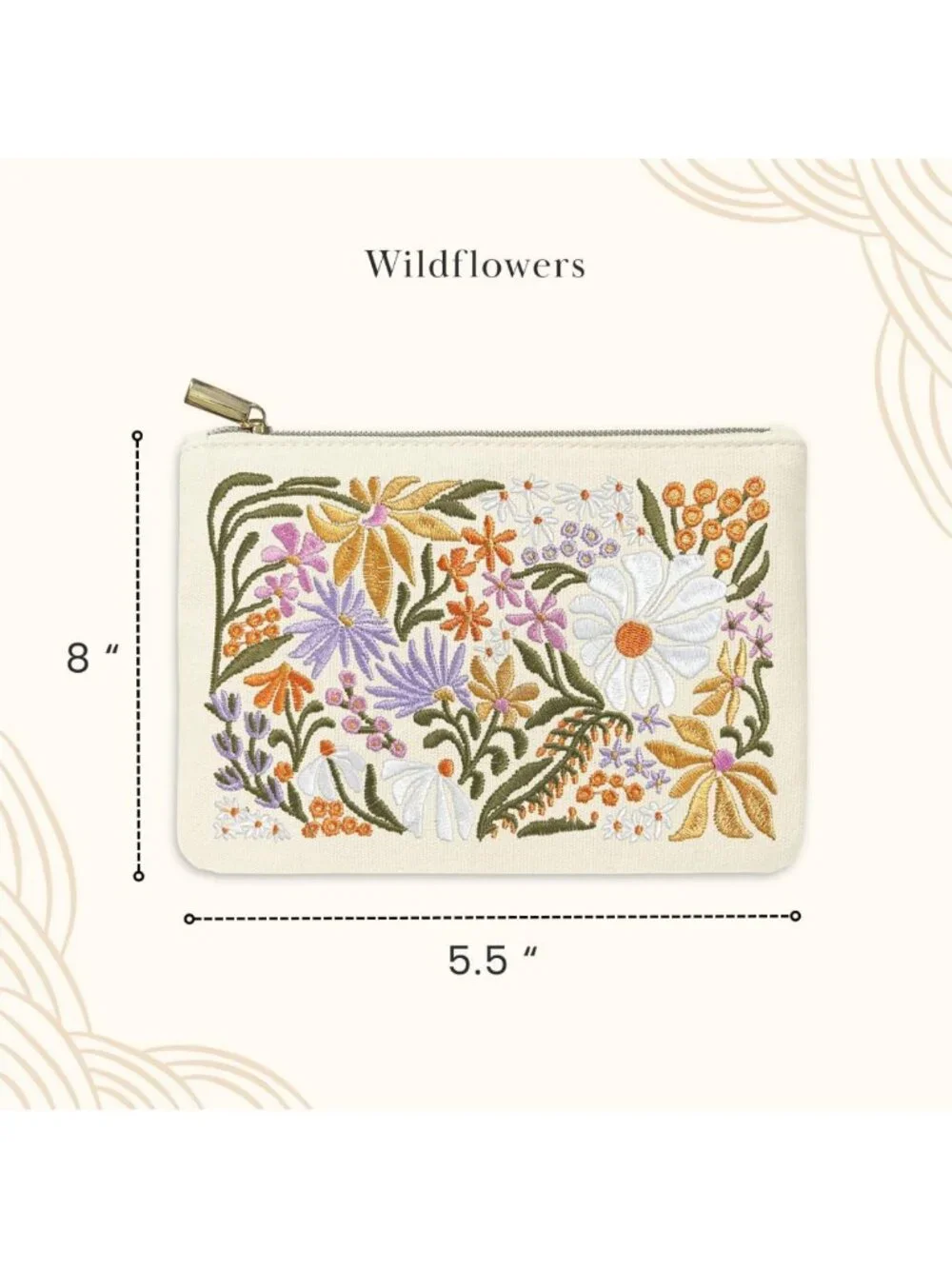 Embroidered Makeup Pouch with Zipper Closure - Travel & Daily Essentials Bag